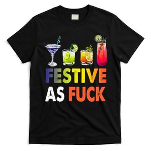 Festive As Fuck Funny Christmas Holiday Cocktail Drinking T-Shirt