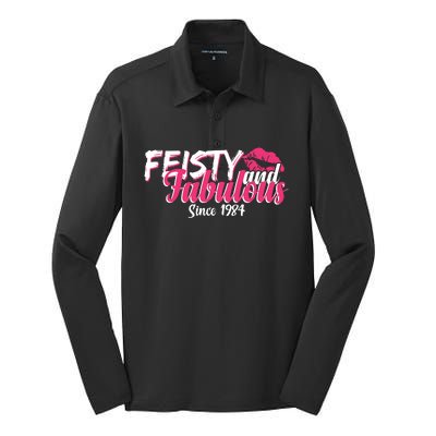 Feisty And Fabulous Since 1984 40th Birthday Silk Touch Performance Long Sleeve Polo