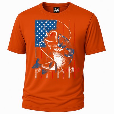 Fishing Art For American Flag USA Fishing Lover Cooling Performance Crew T-Shirt