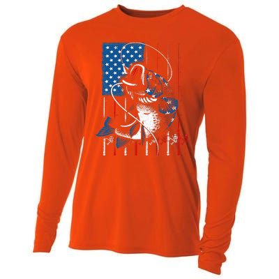 Fishing Art For American Flag USA Fishing Lover Cooling Performance Long Sleeve Crew