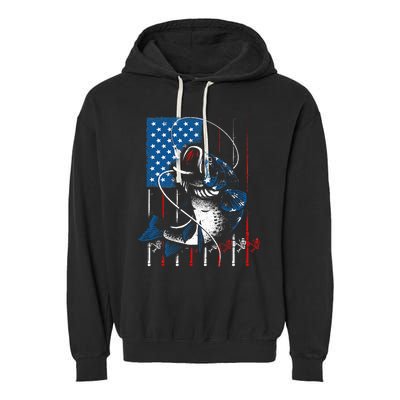 Fishing Art For American Flag USA Fishing Lover Garment-Dyed Fleece Hoodie