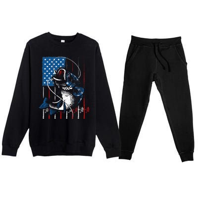 Fishing Art For American Flag USA Fishing Lover Premium Crewneck Sweatsuit Set