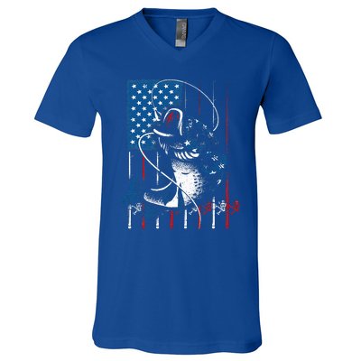 Fishing Art For American Flag USA Fishing Lover V-Neck T-Shirt