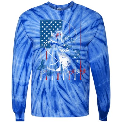 Fishing Art For American Flag USA Fishing Lover Tie-Dye Long Sleeve Shirt