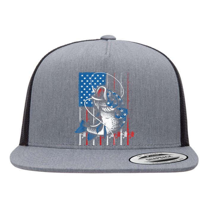 Fishing Art For American Flag Usa Fishing Lover Flat Bill Trucker Hat