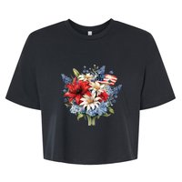 Flowers American Flag Independence Day Floral USA Flag Bella+Canvas Jersey Crop Tee