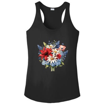 Flowers American Flag Independence Day Floral USA Flag Ladies PosiCharge Competitor Racerback Tank