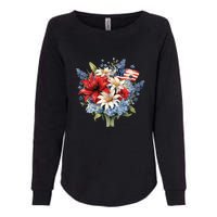 Flowers American Flag Independence Day Floral USA Flag Womens California Wash Sweatshirt