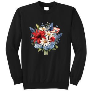 Flowers American Flag Independence Day Floral USA Flag Tall Sweatshirt