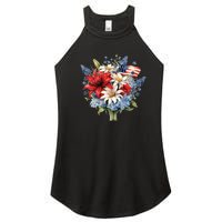 Flowers American Flag Independence Day Floral USA Flag Women’s Perfect Tri Rocker Tank