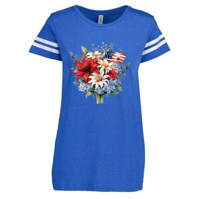 Flowers American Flag Independence Day Floral USA Flag Enza Ladies Jersey Football T-Shirt