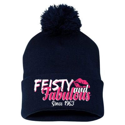 Feisty And Fabulous Since 1963 60th Birthday Pom Pom 12in Knit Beanie