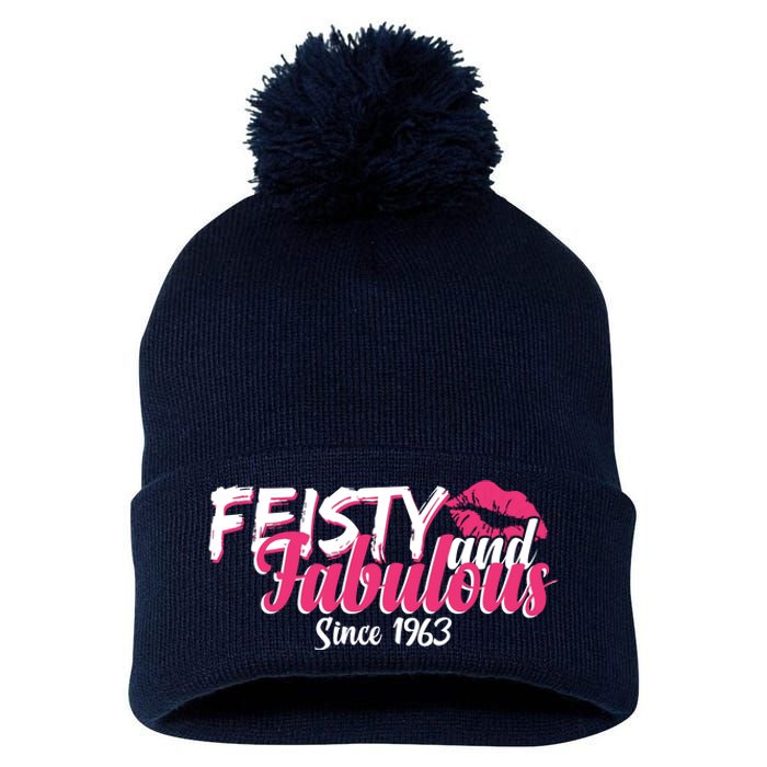 Feisty And Fabulous Since 1963 60th Birthday Pom Pom 12in Knit Beanie