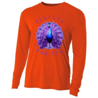 Flutter And Fan Apparel Peacock On Glowing Moon Cooling Performance Long Sleeve Crew