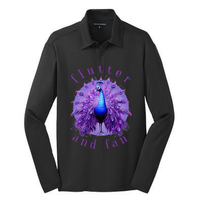 Flutter And Fan Apparel Peacock On Glowing Moon Silk Touch Performance Long Sleeve Polo