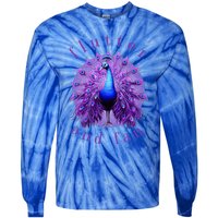 Flutter And Fan Apparel Peacock On Glowing Moon Tie-Dye Long Sleeve Shirt