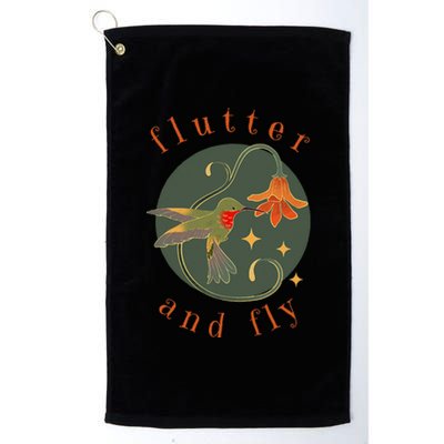 Flutter And Fly Apparel Hummingbird And Flower Platinum Collection Golf Towel