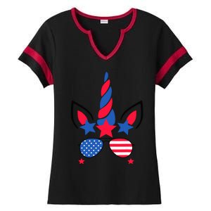 Funny American Flag Unicorn, Independence Day Girl Ladies Halftime Notch Neck Tee