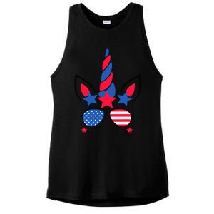 Funny American Flag Unicorn, Independence Day Girl Ladies PosiCharge Tri-Blend Wicking Tank