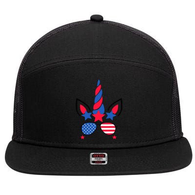 Funny American Flag Unicorn, Independence Day Girl 7 Panel Mesh Trucker Snapback Hat