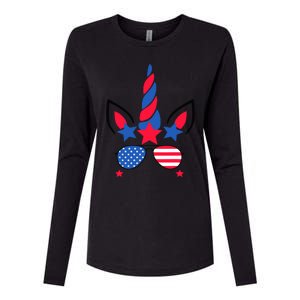 Funny American Flag Unicorn, Independence Day Girl Womens Cotton Relaxed Long Sleeve T-Shirt