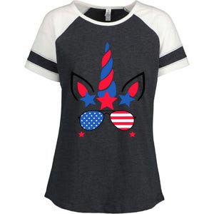 Funny American Flag Unicorn, Independence Day Girl Enza Ladies Jersey Colorblock Tee