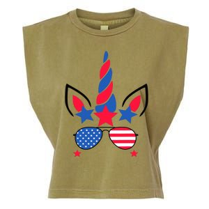 Funny American Flag Unicorn, Independence Day Girl Garment-Dyed Women's Muscle Tee