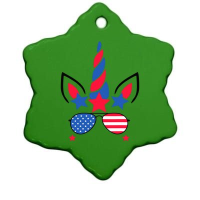 Funny American Flag Unicorn, Independence Day Girl Ceramic Star Ornament