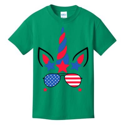 Funny American Flag Unicorn, Independence Day Girl Kids T-Shirt