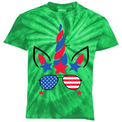 Funny American Flag Unicorn, Independence Day Girl Kids Tie-Dye T-Shirt