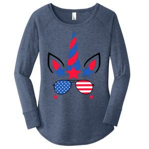 Funny American Flag Unicorn, Independence Day Girl Women's Perfect Tri Tunic Long Sleeve Shirt