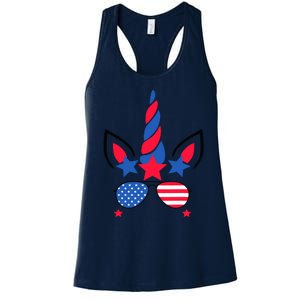 Funny American Flag Unicorn, Independence Day Girl Women's Racerback Tank