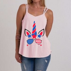 Funny American Flag Unicorn, Independence Day Girl Women's Strappy Tank