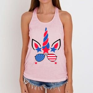 Funny American Flag Unicorn, Independence Day Girl Women's Knotted Racerback Tank