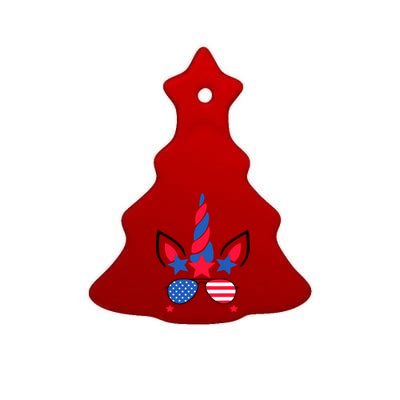 Funny American Flag Unicorn, Independence Day Girl Ceramic Tree Ornament