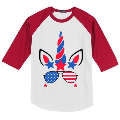 Funny American Flag Unicorn, Independence Day Girl Kids Colorblock Raglan Jersey