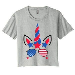 Funny American Flag Unicorn, Independence Day Girl Women's Crop Top Tee