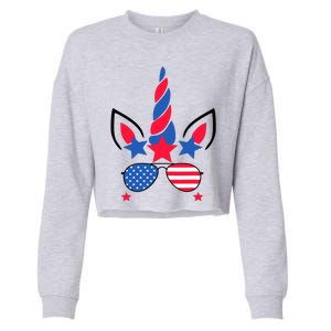 Funny American Flag Unicorn, Independence Day Girl Cropped Pullover Crew