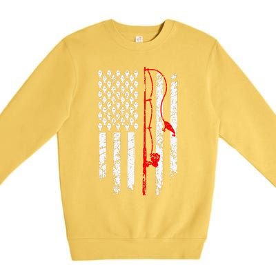 Fishing American Flag Husband Son Grandson Funny Fisherman Premium Crewneck Sweatshirt