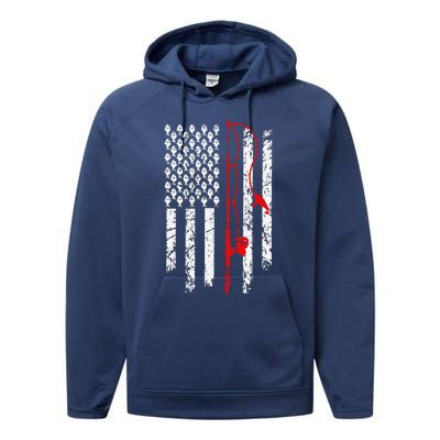 Fishing American Flag Husband Son Grandson Funny Fisherman Performance Fleece Hoodie