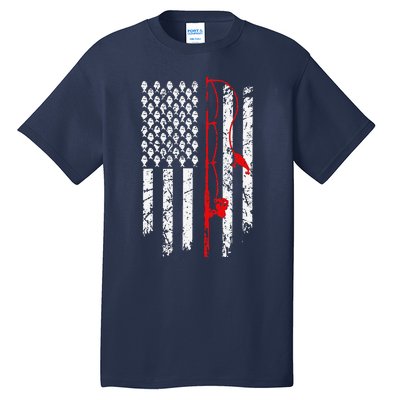 Fishing American Flag Husband Son Grandson Funny Fisherman Tall T-Shirt