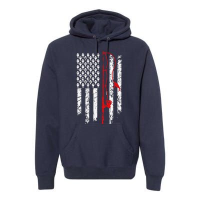 Fishing American Flag Husband Son Grandson Funny Fisherman Premium Hoodie