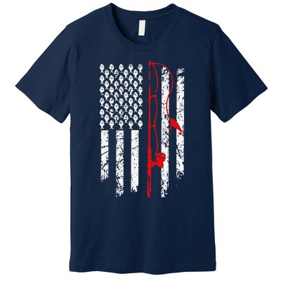 Fishing American Flag Husband Son Grandson Funny Fisherman Premium T-Shirt