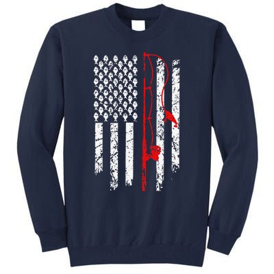 Fishing American Flag Husband Son Grandson Funny Fisherman Tall Sweatshirt