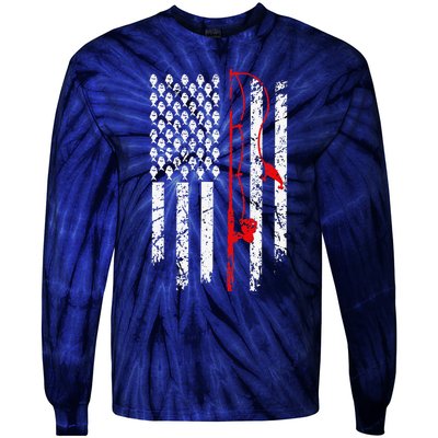 Fishing American Flag Husband Son Grandson Funny Fisherman Tie-Dye Long Sleeve Shirt