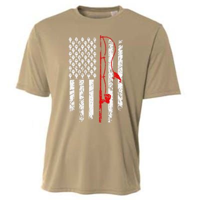 Fishing American Flag Husband Son Grandson Funny Fisherman Cooling Performance Crew T-Shirt