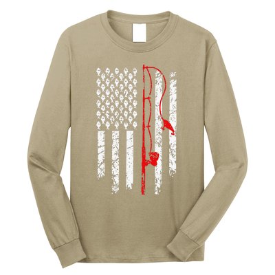 Fishing American Flag Husband Son Grandson Funny Fisherman Long Sleeve Shirt