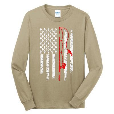 Fishing American Flag Husband Son Grandson Funny Fisherman Tall Long Sleeve T-Shirt