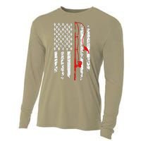 Fishing American Flag Husband Son Grandson Funny Fisherman Cooling Performance Long Sleeve Crew