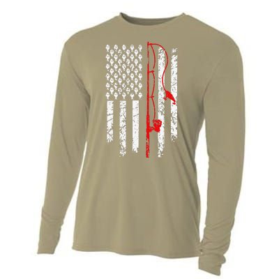 Fishing American Flag Husband Son Grandson Funny Fisherman Cooling Performance Long Sleeve Crew